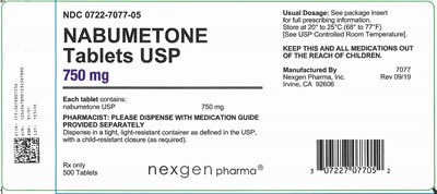 serialized 7077 NABUMETONE 750 mg 500s.jpg 750mg 500 Tablets Container Label - serialized 7077 NABUMETONE 750 mg 500s